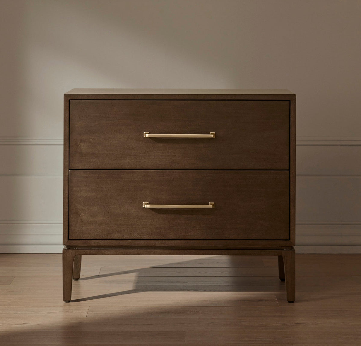 2-Drawer Wood Nightstand - Espresso - Brass